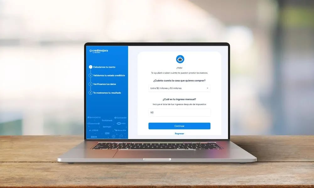 pantalla simulador crédito hipotecario Credimejora