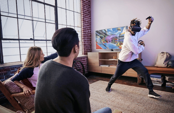 Familia jugando en realidad virtual